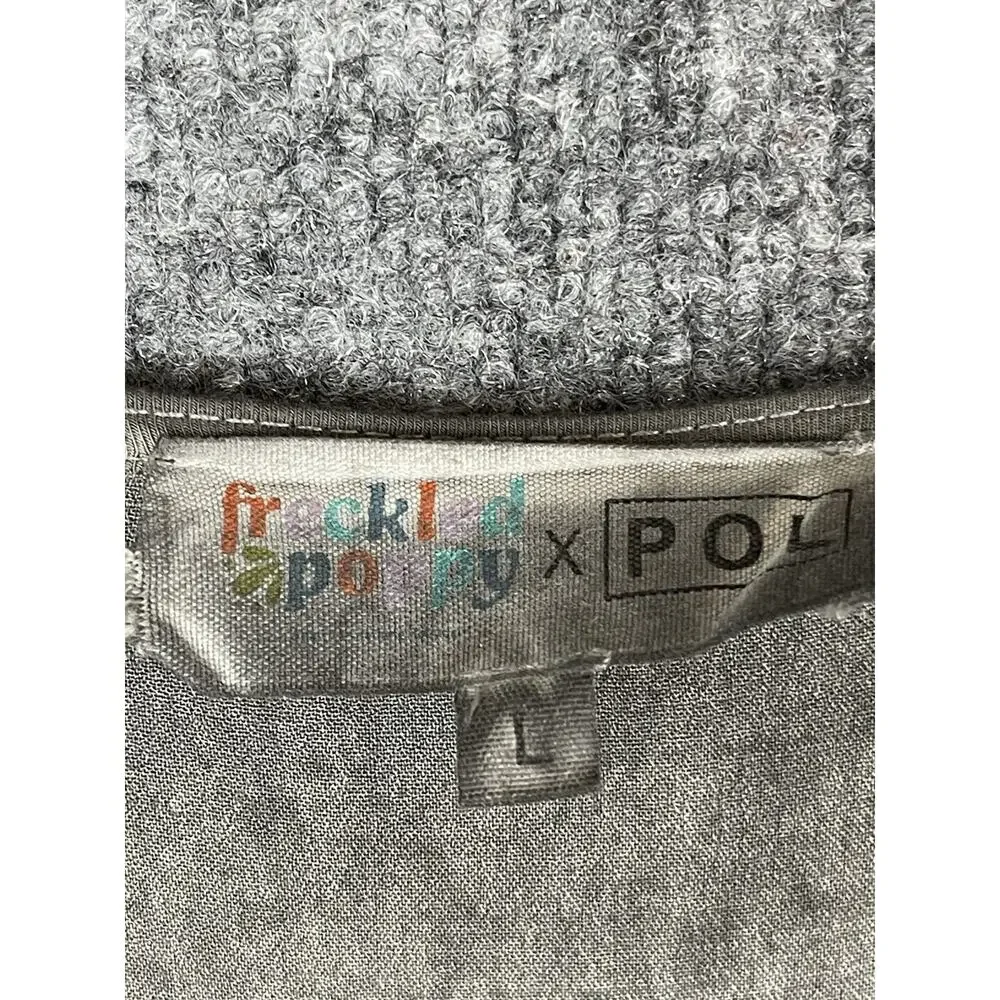 POL Embroidered Lace Trim Blouse Oversize Long-Sleeve lace Cuffs Charol Gray L - Picture 6 of 13